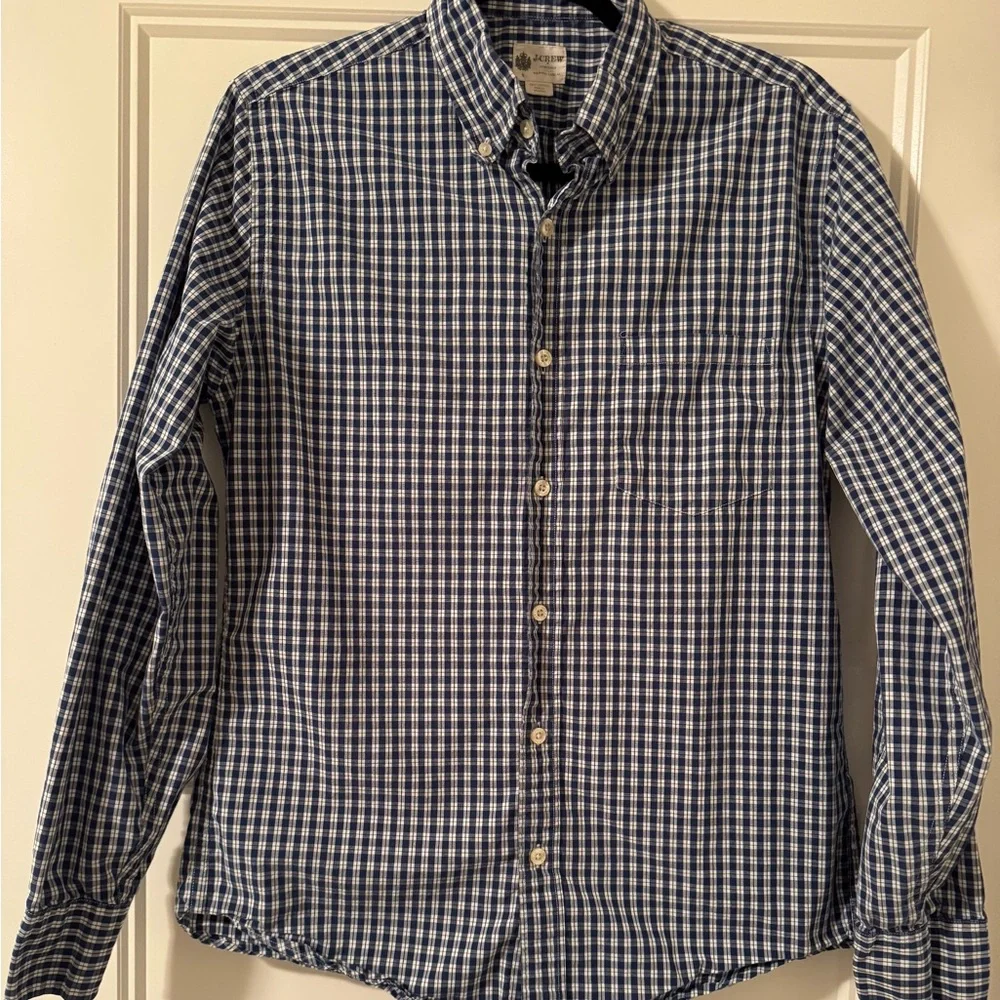 J. Crew Navy and White Plaid Button‎ Down Shirt